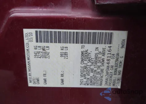 2010 Nissan Altima 2.5 S from USA, damaged, VIN 1N4AL2AP3AN481164